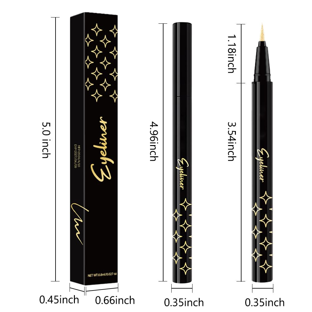 2PCS Metallic Glitter Colored Liquid Eyeliner Pens Set04 – Waterproof Mark Silver White or Gold Long-Lasting Sparkly Eye Makeup – Tattoo-Effect Ink Liners for Women & Men,Delineador Líquido con Brillo