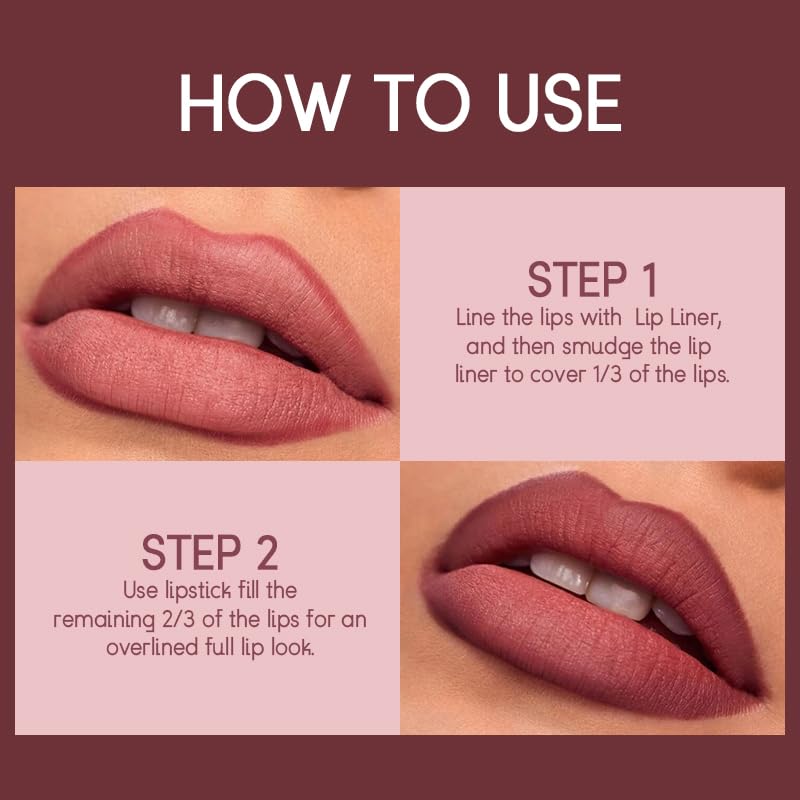USHAS 2 in 1 Waterproof Lipstick and Lip Liner Combo Set for Women - Long Lasting Matte Pen With Makeup Kit (G3, Pack of 1)
