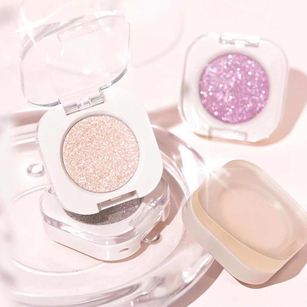Glitter Shimmer Sparkle Eyeshadow Palette Makeup for Women, Glitter Nude Shimmer Metallic Holographic Multichrome Cream Iridescent Single Monochrome Eye Shadow Makeup, 10