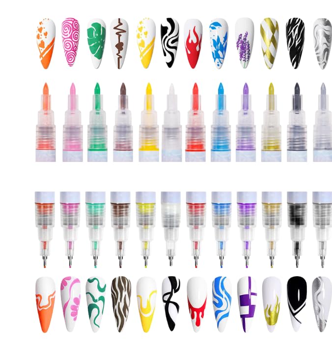 Nail Polish Pens Set, Nail Art Pens, Nail Pencil, DIY Drawing Painting Pen, for Nails DIY (red pink gold silver black white 0.7mm)