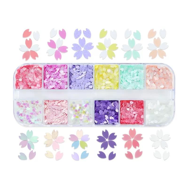 Flower Glitter Nail Sequins,3 Boxes Holographic Flower Heart Nail Art Flakes Pink Purple Glitter Sticker Decals Butterfly Nail Sequins Manicure DIY Spring Decorations 36 Styles