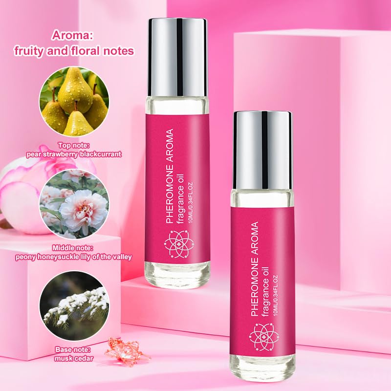 Pheromone Roll-On Perfume for Women, 10ml๏ผ Floral Fruity Fragrance, Top Notes Pear Strawberry Blackcurrant, Middle Notes Peony Honeysuckle Lily of the Valley, Base Notes Cedarwood,Elegant & Fresh