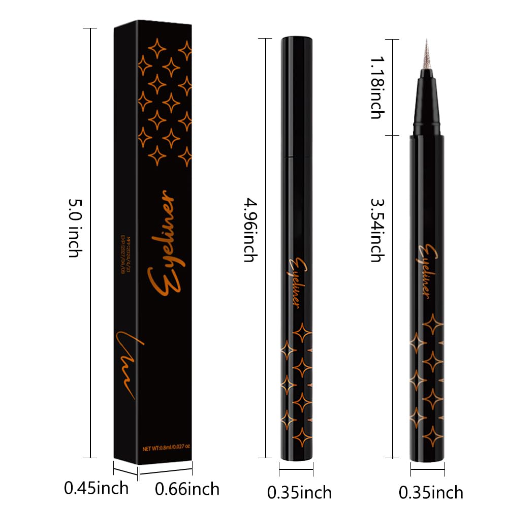evpct 2Pcs Gold & Bronze Glitter Glittering Diamond Liquid Eyeliner Eye Makeup Pencil Set, Sparkle Shimmer Colored Eyeliner Pen Waterproof Smudge Proof Long Lasting High Pigmented