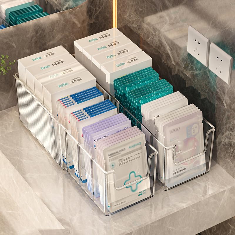 Extendable Acrylic Makeup Organizer with Removable Dividers - Waterproof Bathroom Storage for Sheet Masks/Essences/Cosmetics, Clear Visible Design, Space-Saving Vanity Organizer