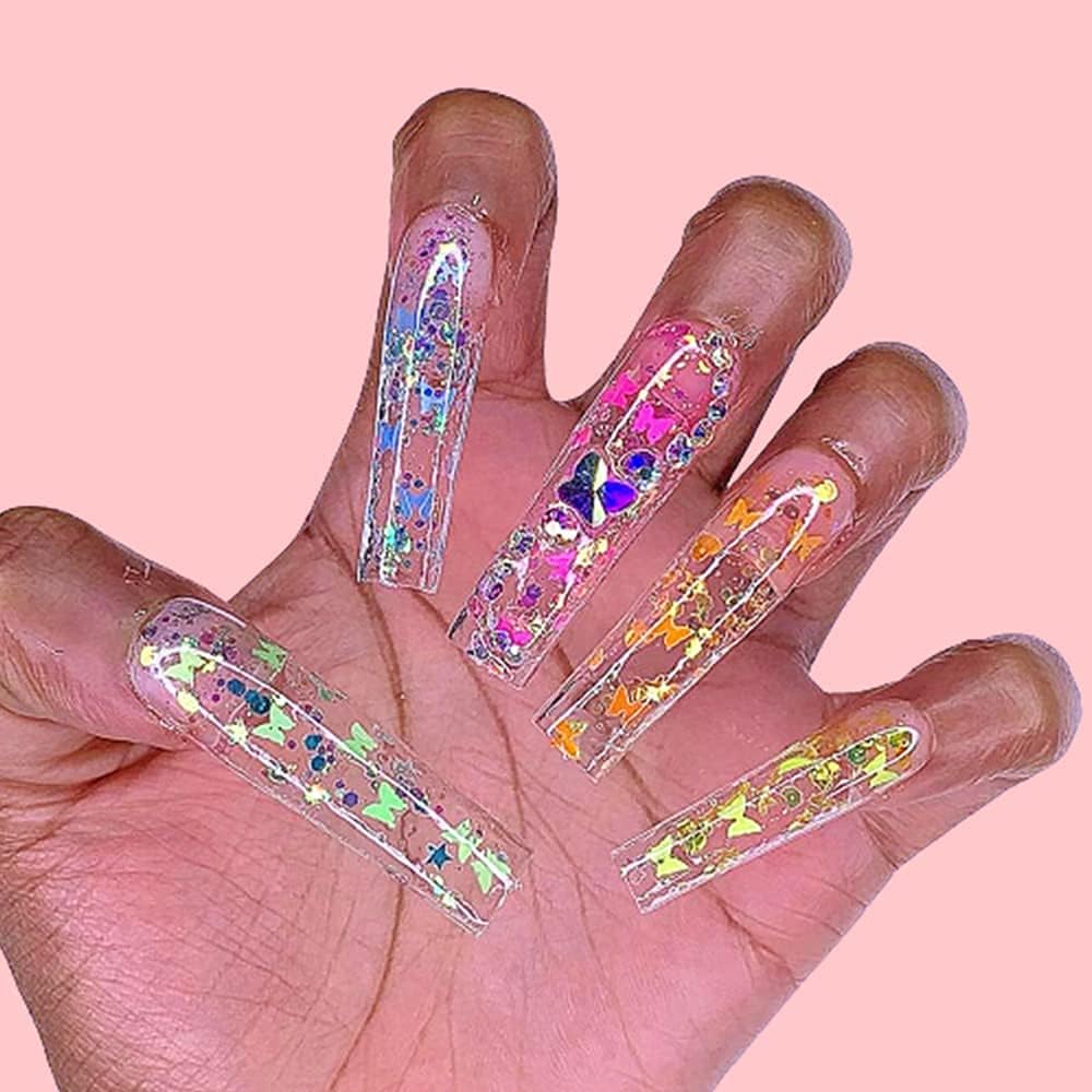 Makartt Nail Decoration Set, 4 Boxes Glitter Sequins & Rhinestones for Spring, Summer, Nail Art, DIY Nail Decoration Accessories Kit