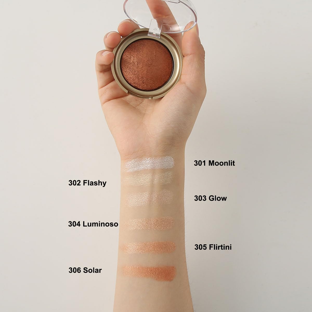 Baked Highlighter Contour Powder Sheer Pearl Shimmer Shades for Face Highlighter Makeup Brighten Up (303-Glow)