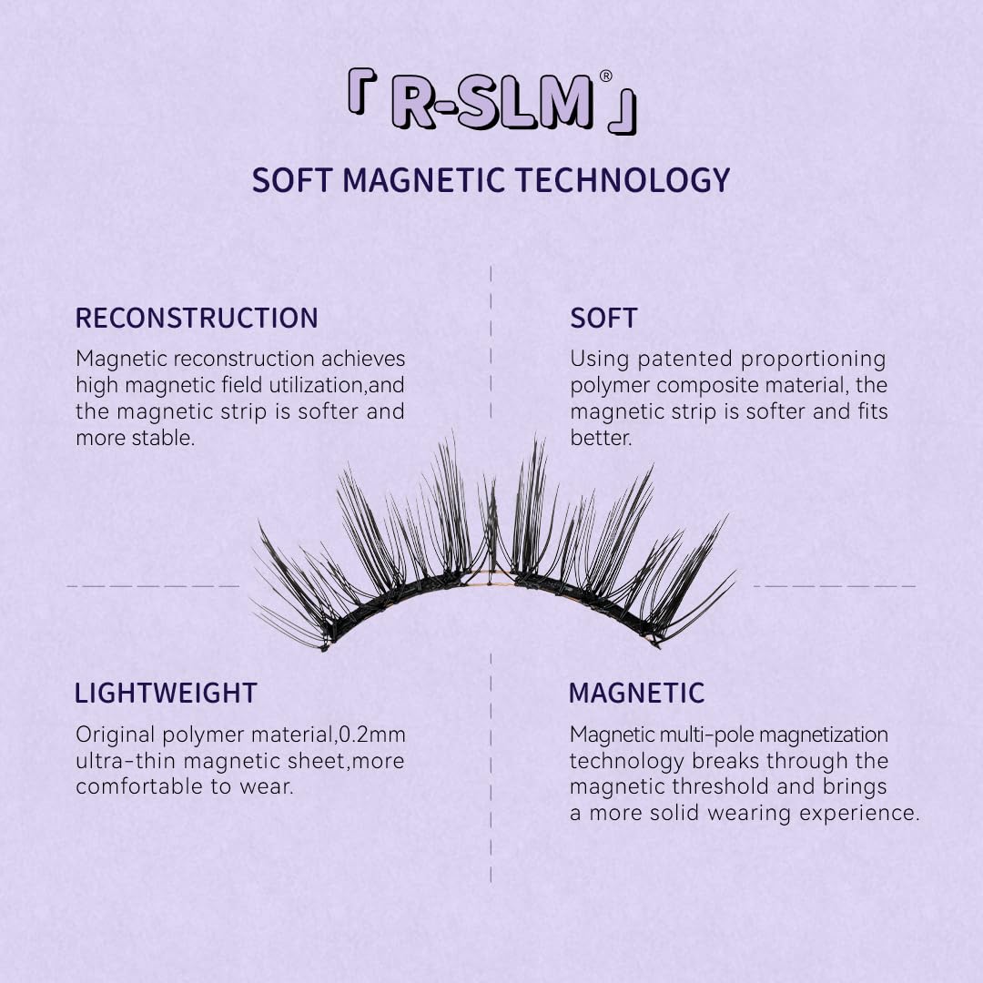 Soft Magnetic Eyelashes Kit with Applicator, No.17 Ice Black BearisBug, Reusable Glue-free Wispy Magnetic Lashes, Cruelty-free False Lashes, Waterproof, Lightweight, Suit for Heavy Makeup
