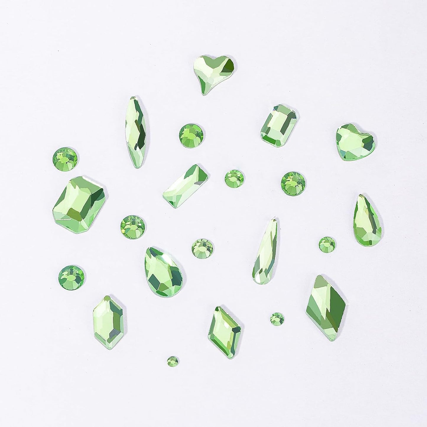 HNUIX Nail Rhinestones - 3D Multi Shape Size Crystal, Crystal Light Green, Flat Back, with Kit, for Nail Art, DIY Decorations