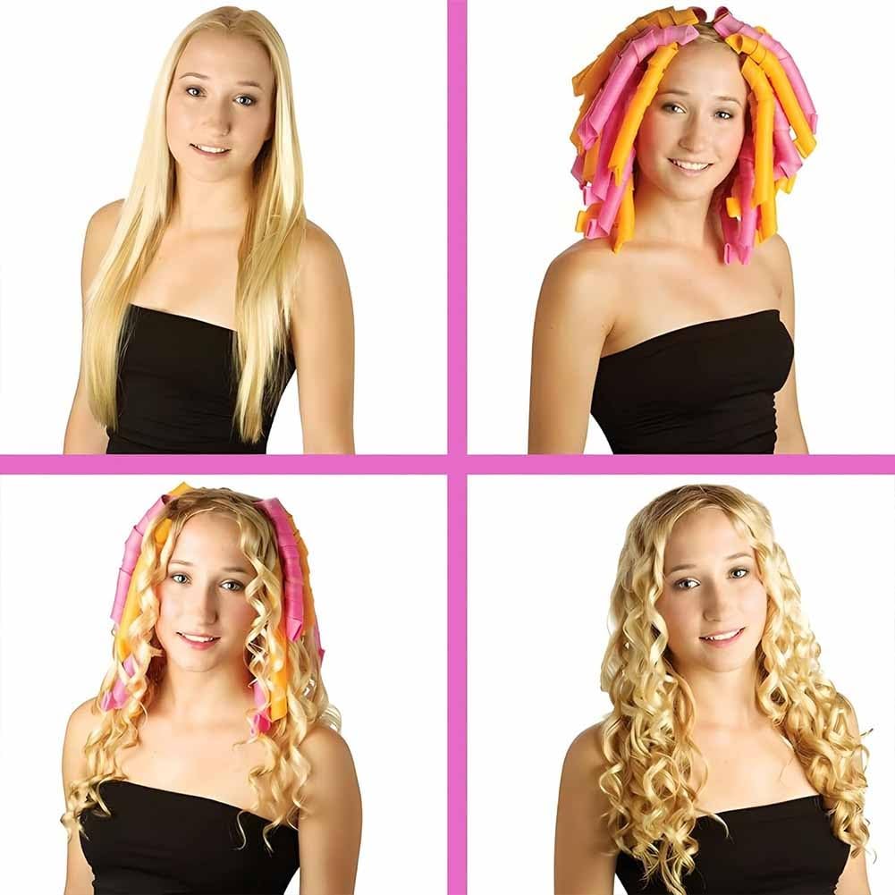 Heatless Hair Curling Set Magic No Heat Spiral Hair Curls Portable DIY Rollers Styling Kit Durable Beauty Makeup(20pcs*19.7in)
