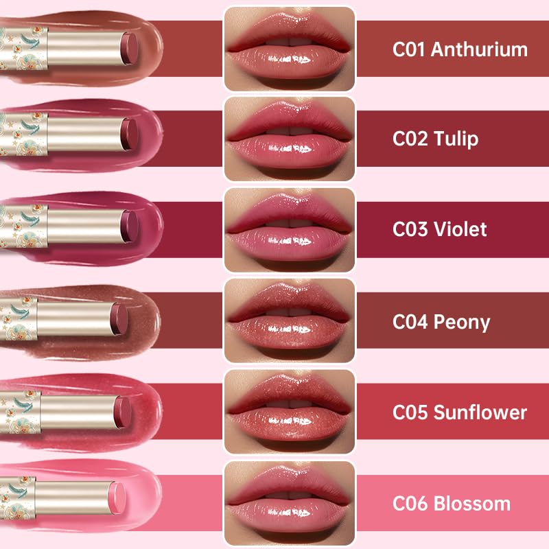 CATKIN Glossy Lip Balm Ultra Hydating Glow Lip Tinted Jelly Plump Melting Balm Shea Butter Repair Soothing For Dry Lips Dewy Finished 0.12 oz C01 ANTHURIUM
