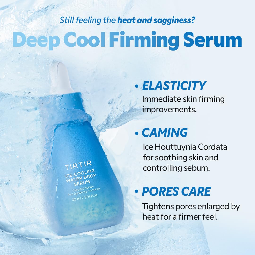 TIRTIR Ice-Cooling Water Drop Serum | -4.39°C Cooling Korean Serum for Face Instant Hydration Soothing Care (1.01 Fl Oz)