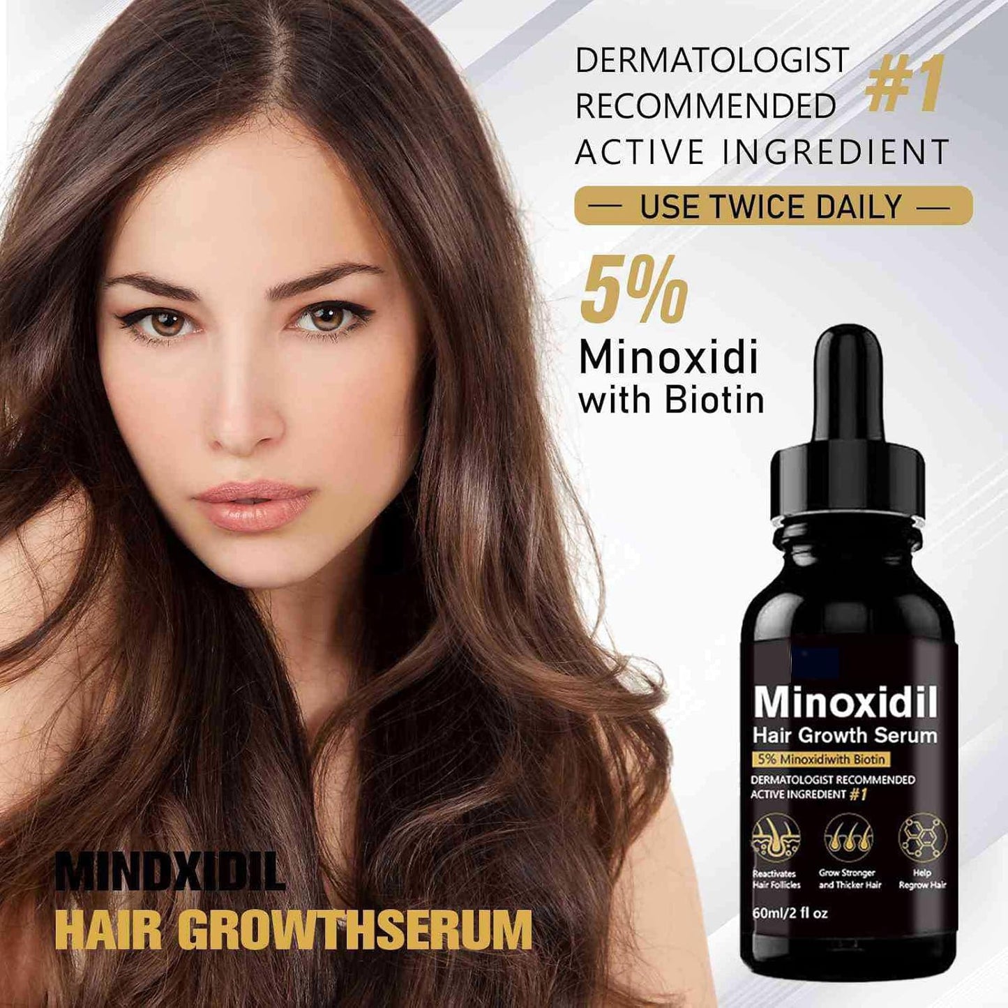 5% Minoxidil for Men, Beard Growth Kit, Hair Regrowth Serum for Hair Loss Treatment, Fuller & Thicker & Healthier Hair for Men & Women, with Massage Helper with Protective Cover