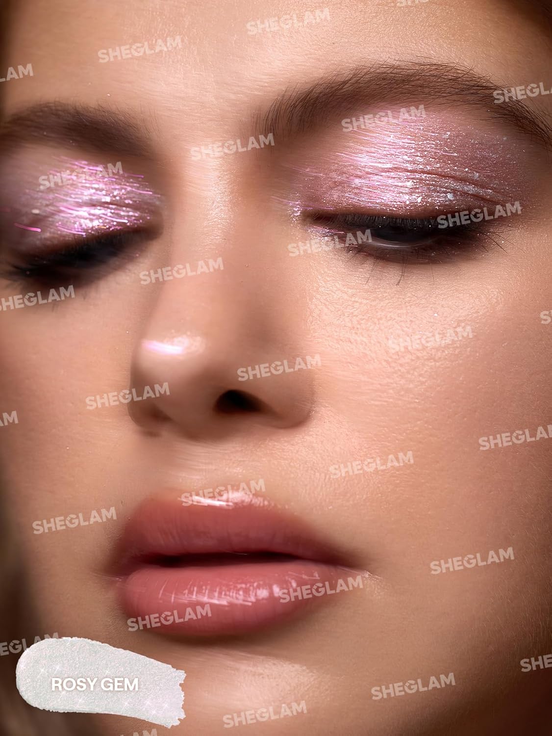 SHEGLAM Crystal Jelly Glaze Stick Eye Shadow Stick Eyeliner Brightener Pencil Crayon with Brush Easy to Blend Long Lasting Shimmer Eyeshadow-Rosy Gem
