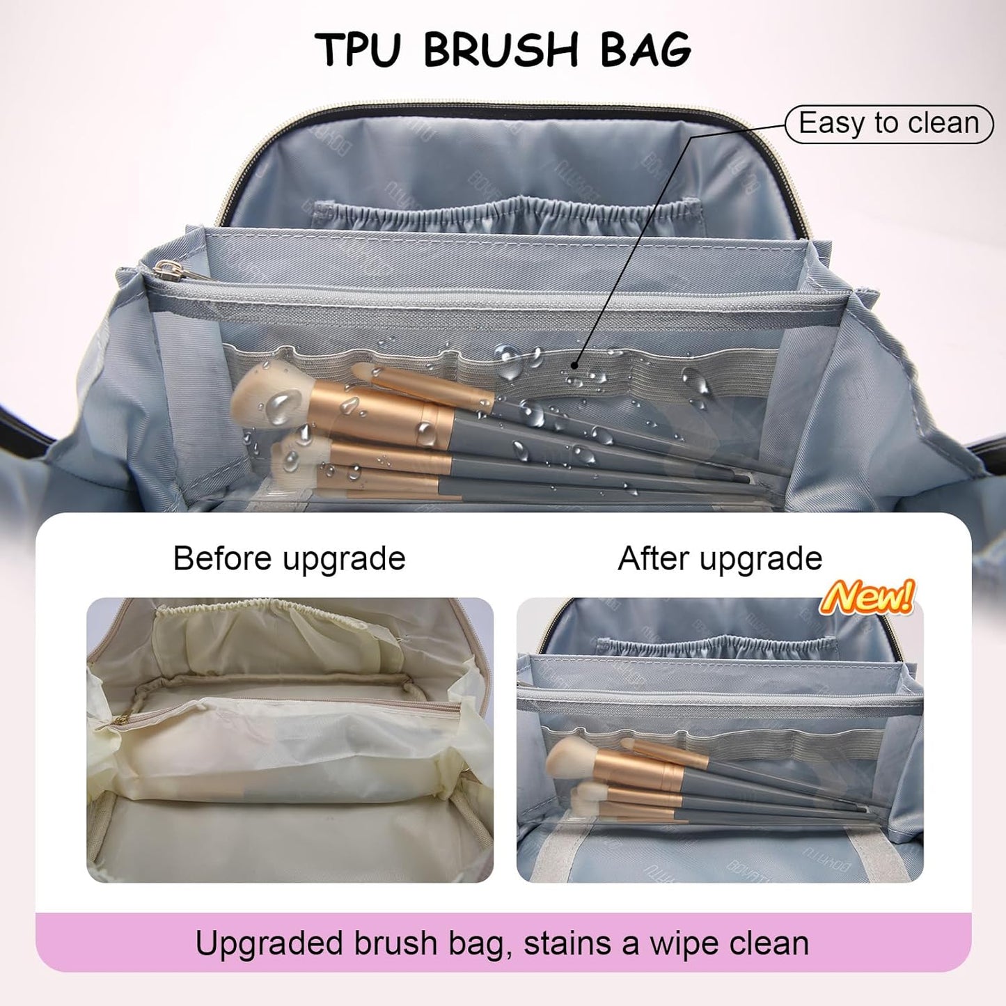 Travel Makeup Bags Cosmetic Organizer Bag: Quilted Make up Bag Set of 3 - PU Leather Toiletry Bags for Women - Portable Makeup Organizer with Compartments & Handle & Divider (14-Purple)