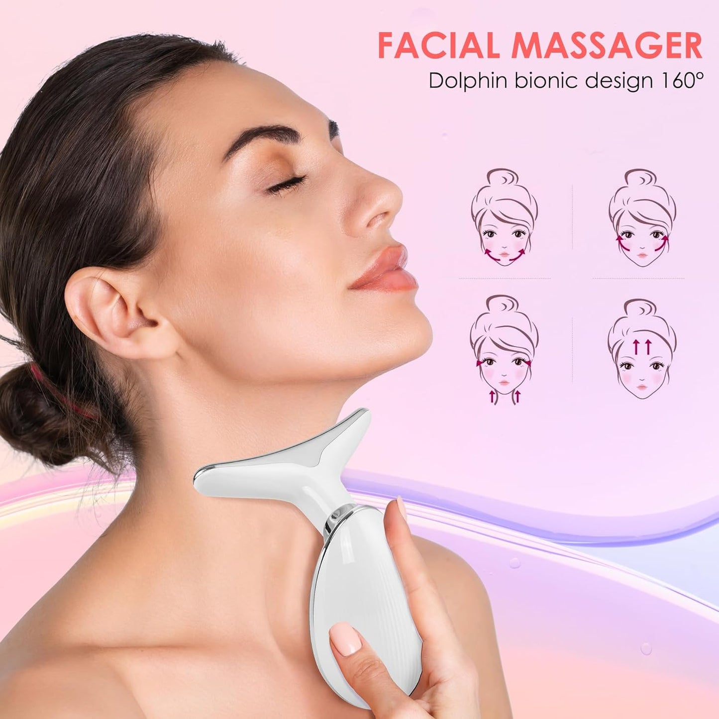 Facial Massager Red-Light-Therapy-for-Face and Neck, Face ๐ฒ culpting Wand with 7 Color (White)