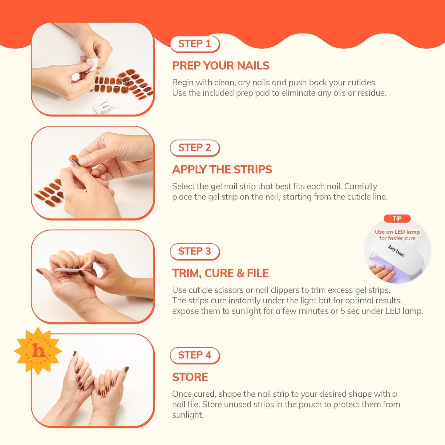 Semi Cured Gel Nail Strips | No LED Lamp Needed | Solid, Blue, Spring | Easy Apply & Remove, Salon Quality | Includes 28 Strips, 1 Prep Pads, Nail File & Wooden stick - Hey, It's Your Era
