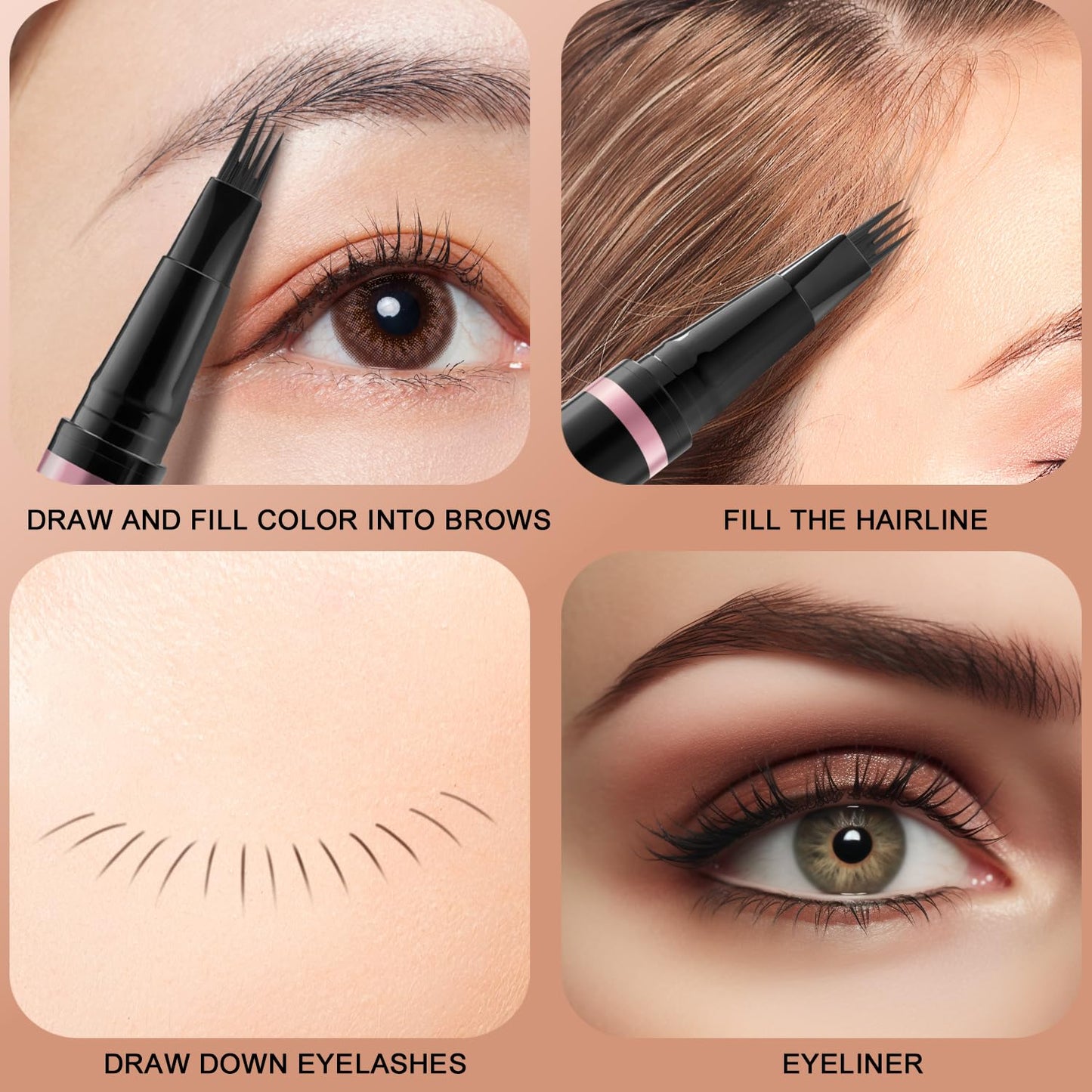 Eyebrow Pencil,2-in-1 Waterproof Eyebrow Pen with 4 Tip Brow Pen and Ultra-Precise Brow Pencil,with Dual-ended Eyebrow Brush,Eyebrow Makeup for Natural Looking Eyebrows-Dark Grey