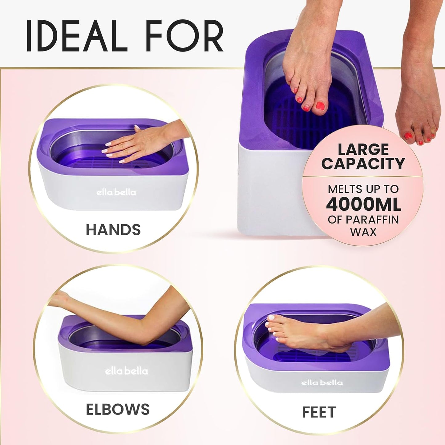 ELLA BELLAยฎ Paraffin Wax Machine for Hand & Feet โข Parafin Wax Warmer โข Everything in One Kit โ Paraffin Wax Refills, Mitts & Booties โข Soothing Relief with Parrafin Hot Wax โข Home Paraffin Wax Bath