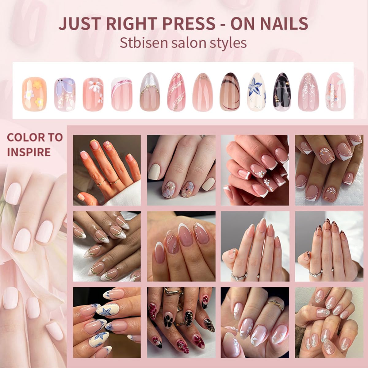 Pink Press on Nails Short Almond, French Fake Nails with Sparkly Silver French Tips and snowflake Designs, Glossy Gel Finish Acrylic Nails, Thick Reusable Glue on Nails Kit for Women, 24Pcs