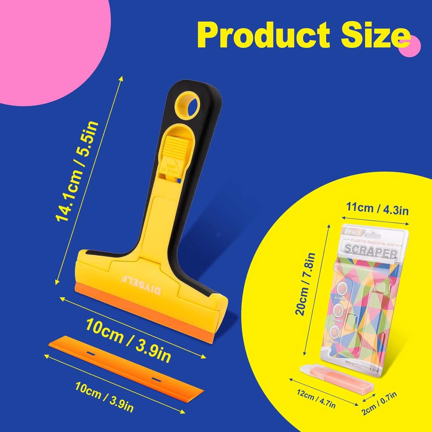 DIYSELF-Razor-Blade-Scraper, 1 Pack Razor Blade Scraper, Extra 5 PCS Orange Plastic Blades, Razor Blade Scraper Tool for Cleaning, Glass Scraper for Windows, Razor Scraper Tool for Car, Cooktop