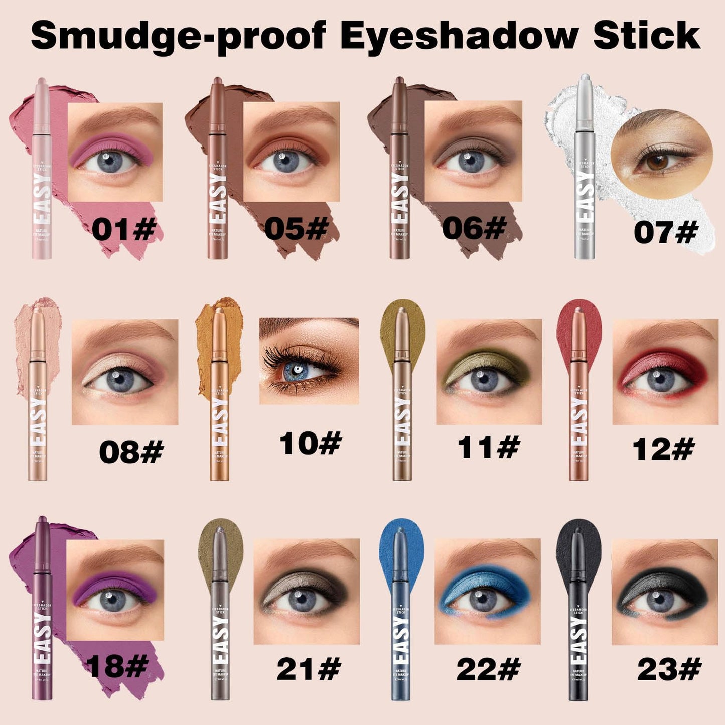 Red Eyeshadow Stick Shimmer Cream Single Eyeshadow Pencil Makeup, High Pigmented Crease-proof Eye Shadow Brightener Stick, Hypoallergenic Waterproof Long Lasting Eye Highlighter stick(B-12#)