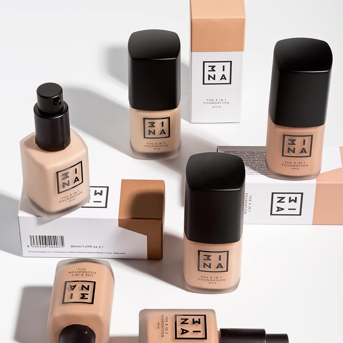 3INA The 3-In-1 Foundation 214 - Vegan Formula - Combination Of Primer, Concealer And Foundation - Medium Coverage - Natural Finish - Perfect For Covering Lines And Blemishes - Long Lasting - 1.01 Oz