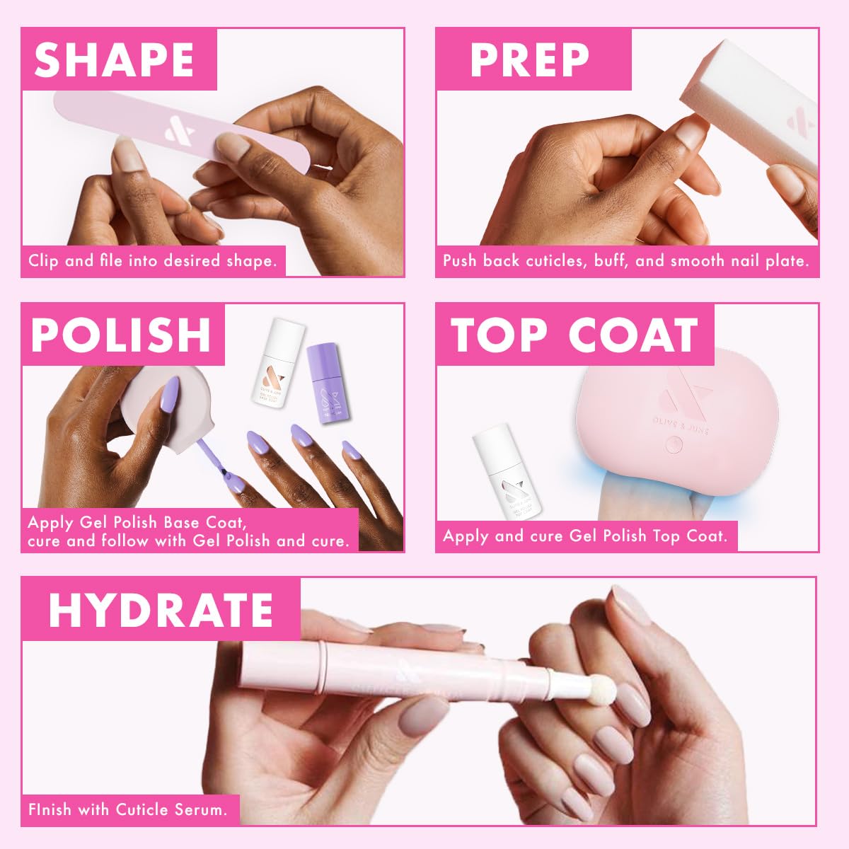 Olive & June Gel Polish | UV LED Nail Lamp Needed | Long Lasting Formula | Up to 21 Days of Wear | Damage-Free Removal |Salon-Quality Manicure at Home | Pink Goldfish | Pink Iridescent