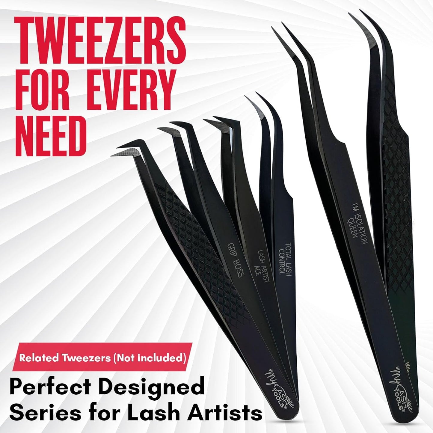 45 Degree Volume Fiber Tip Lash Tweezer Black –, Diamond Grip, Professional Eyelash Extension Tweezers (Black, All SET LASH TWEEZER)