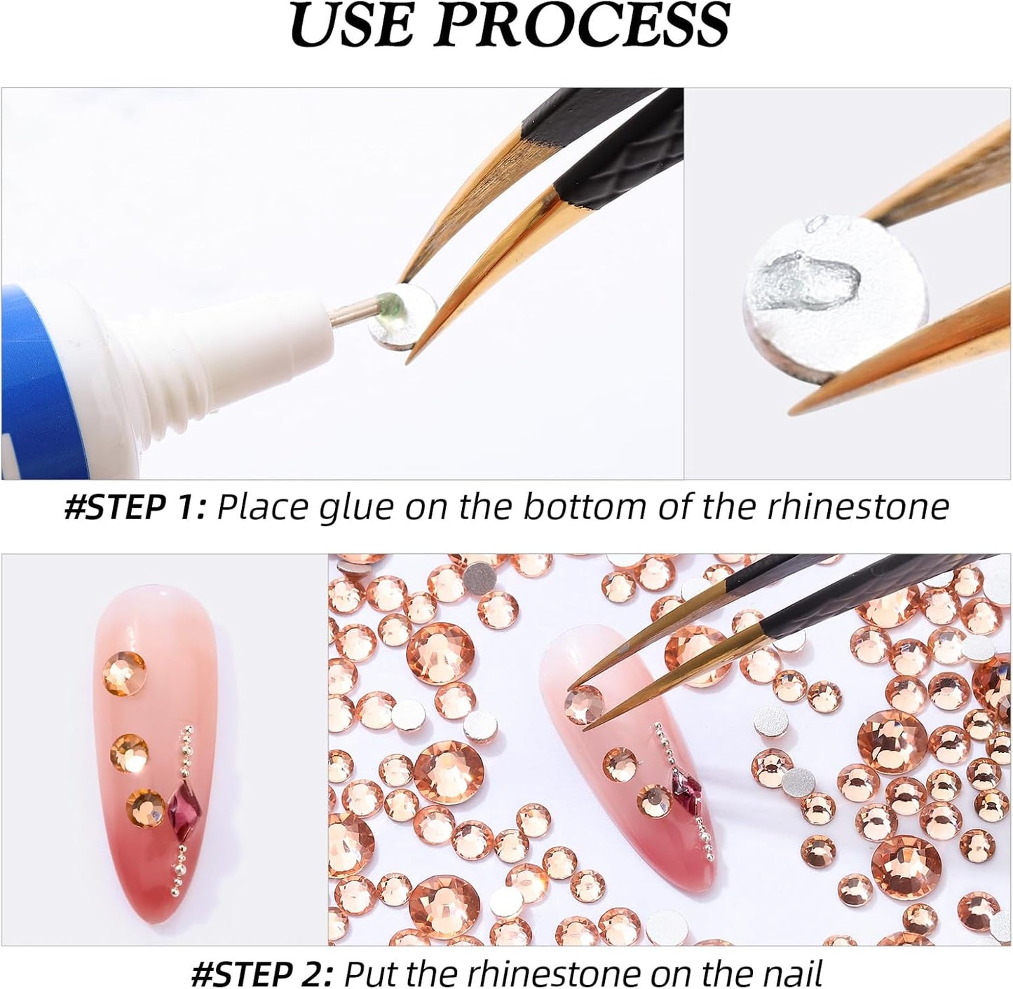 Champagne Flatback Rhinestones, Glass Rhinestones for Nail Art and Craft, Glue Fix, Loose Crystal Gemstones(Champagne, SS6, 2880pcs, 1.9-2.0mm)