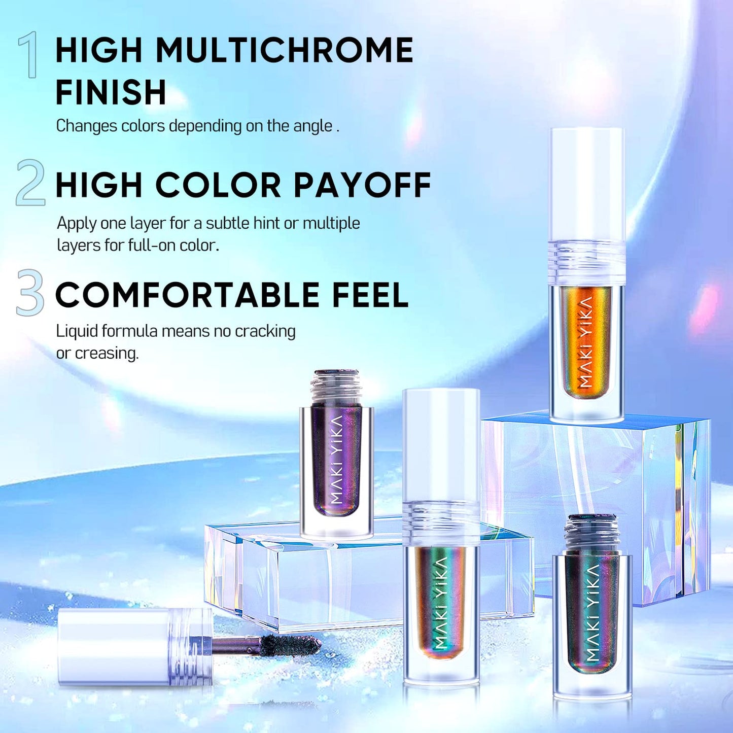 MAKI YIKA 3Pc Glitter Eyeshadow Liquid Multichrome Eyeshadows Long Lasting, Metallic Chameleon Eye Shadow Smudgeproof Holographic Eye Topper Glitters (#1+3+6)