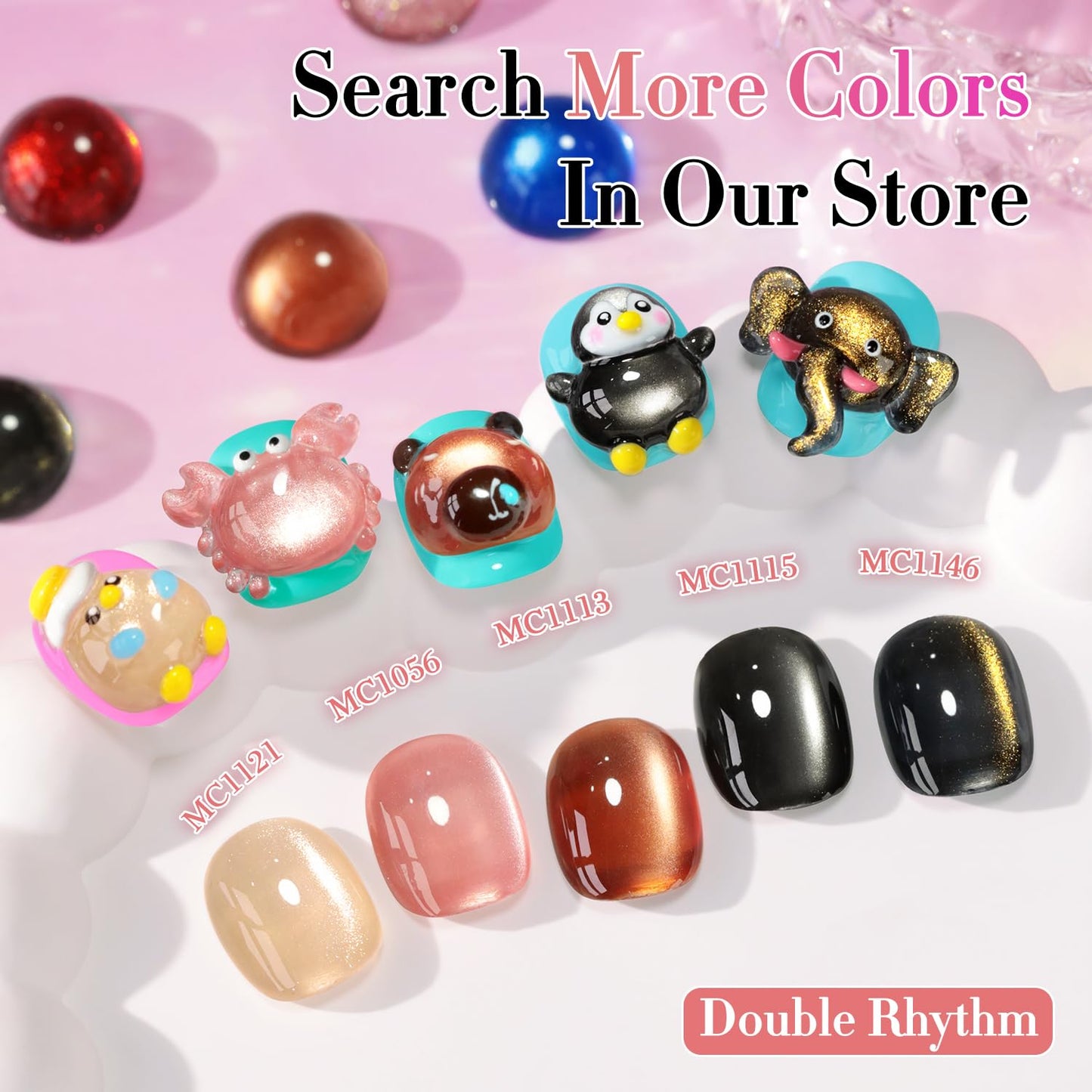 Double Rhythm Jelly Glass Cat Eye Gel Polish with Magnet 15ML Holographic Glitter Shimmer Translucent Sheer Color Magnetic Nail Polish Salon DIY at Home (Jelly Black-MC1115)