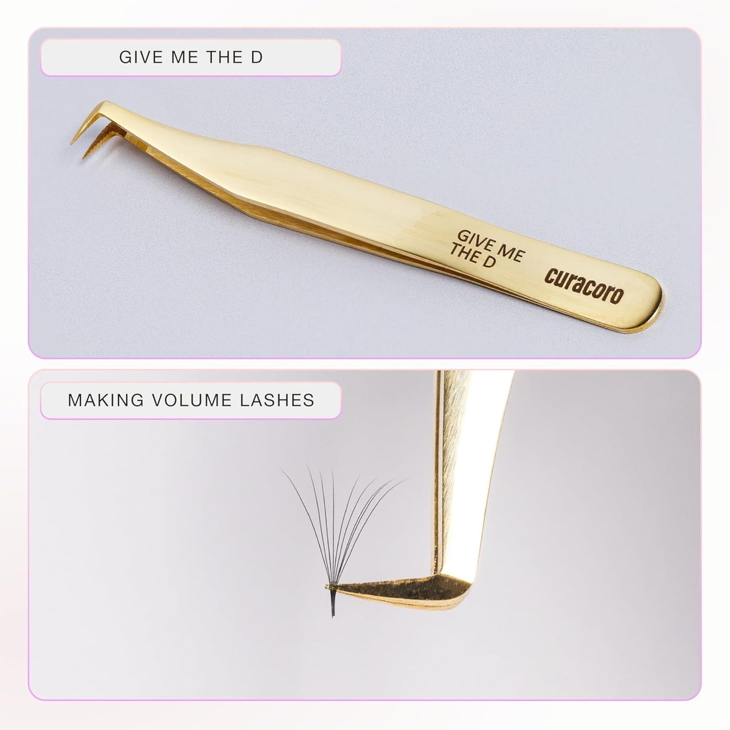 Curacoro Lash Tweezer - Professional & Precision Fiber Tip Grip Lash Tweezers for Eyelash Extensions, Multi Shapes & Purposes Tweezers for Volume, Isolation & Classic Lashes (Silver, Give Me the D)