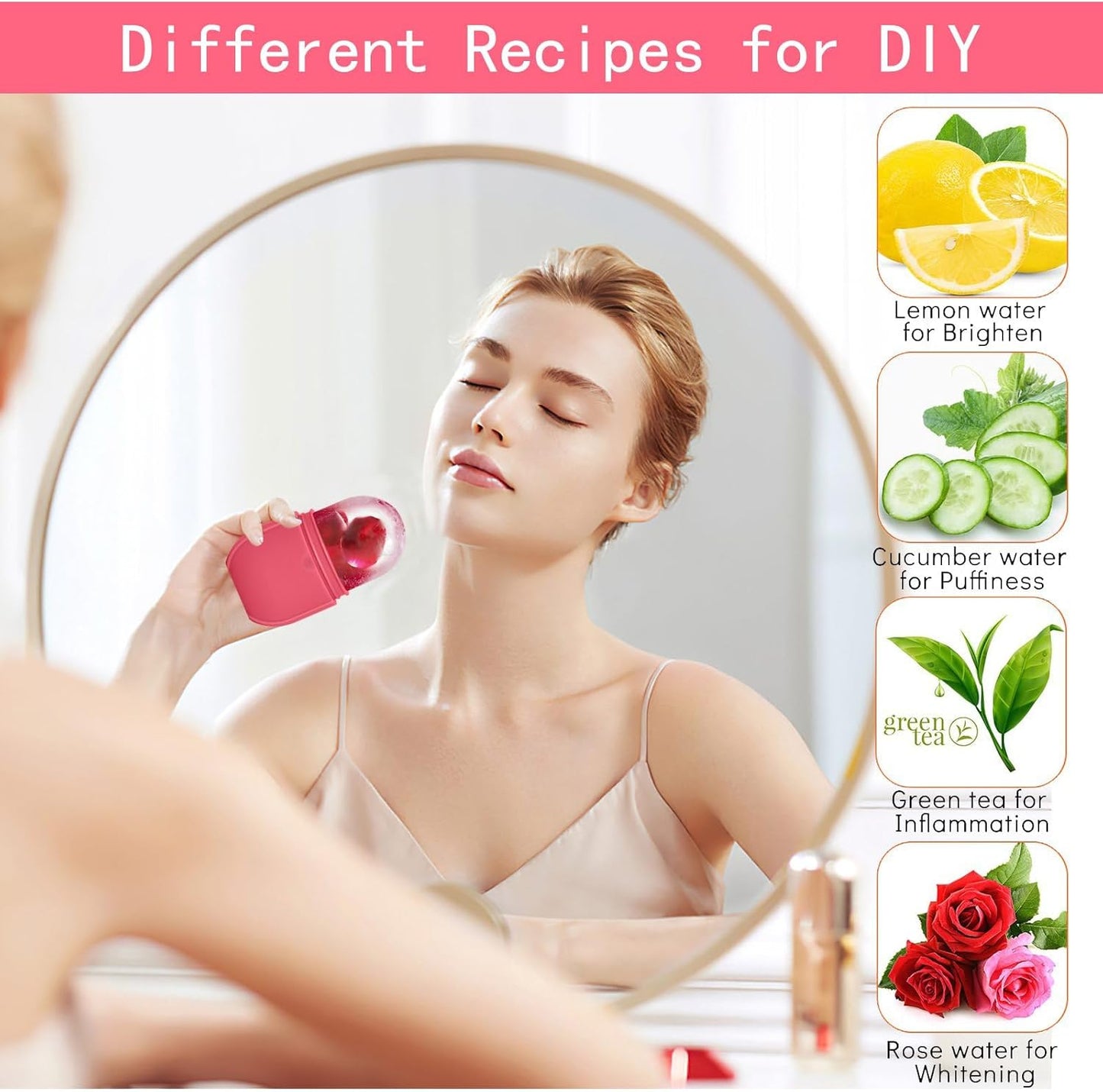 KOGITI Ice Mold for Face๏ผIce Roller for Face & Eye, Beauty Facial Ice Rollers Ice Holder Mold Face Puffiness Relief Massage Skin Care Tools, Ice Facial Cube (New-Pink)