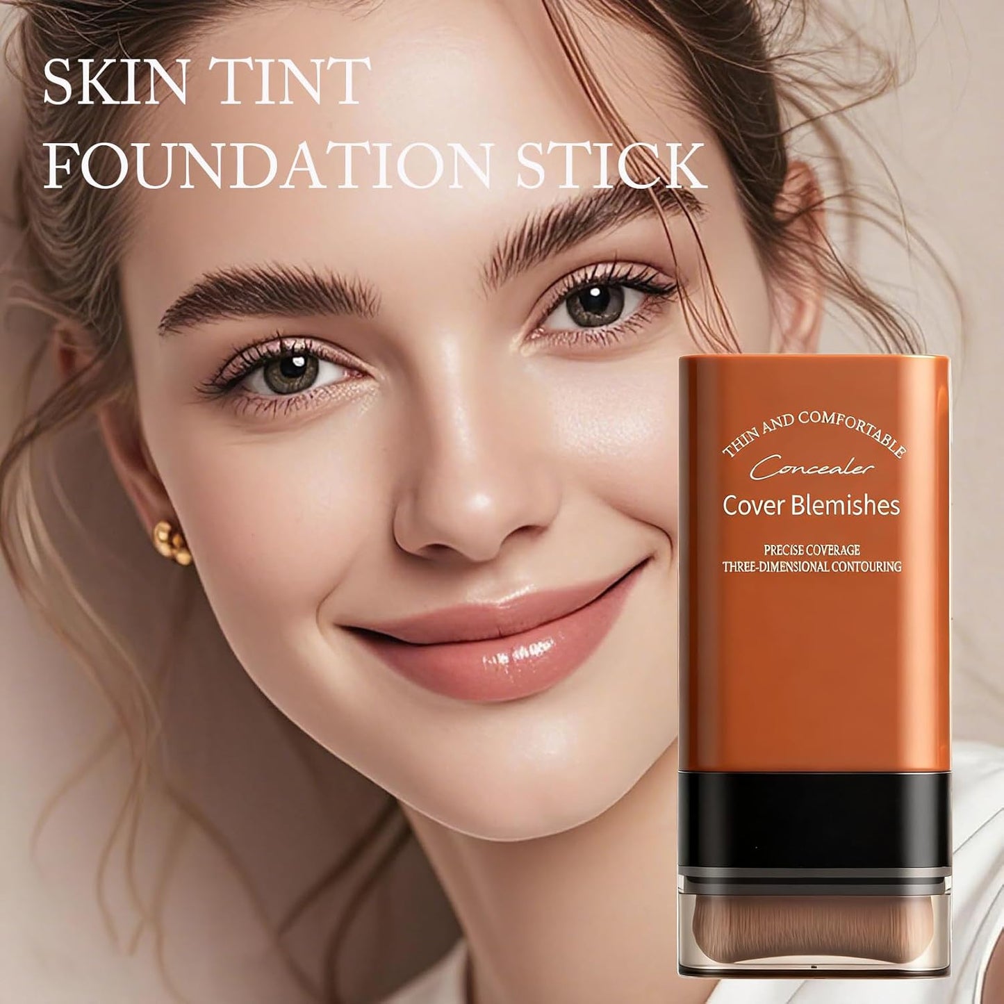 Face Foundation Concealer Stick,2-in-1 Long-wear Lightweight Contour Brighten Stick Blemish with Brush, Waterproof, Hydrating Full Coverage Dark Circles & Blemishes(4# Wheat Color)
