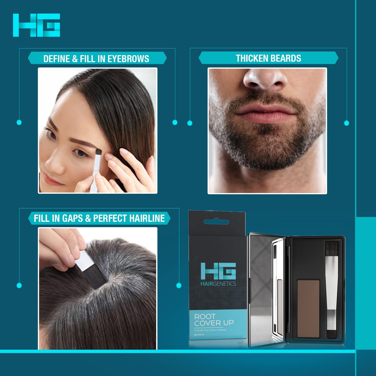 Root Touch Up Hair Color Root Cover Up with Double-Ended Brush for Hair Color for Gray Hair Coverage - Portable Hair Powder Solution for Quick Gray Coverage (Light Brown, 6g)