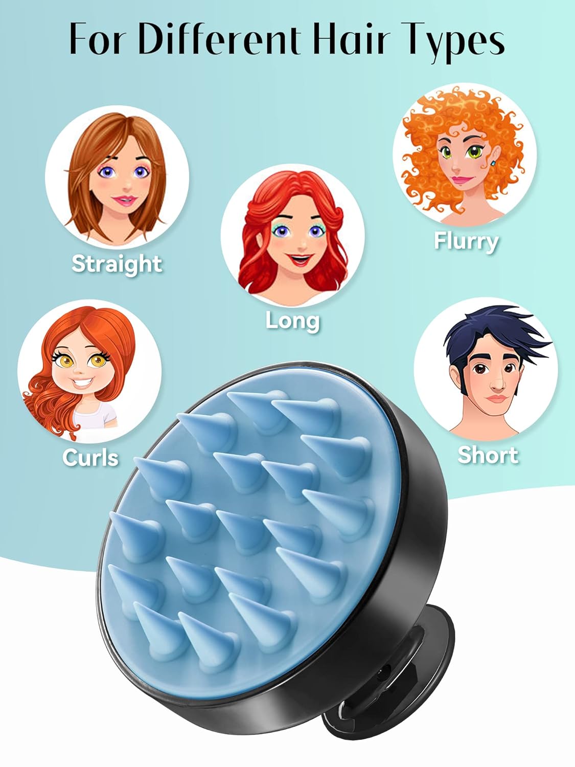 HEETA Shampoo Scalp Brush Massager Hair Growth, Scalp Scrubber with Soft Silicone Bristles for Hair Growth & Dandruff Removal, Hair Brush for Scalp Exfoliator, Black Blue