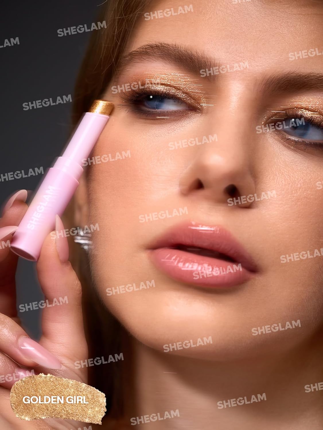 SHEGLAM Crystal Jelly Glaze Stick Eye Shadow Stick Eyeliner Brightener Pencil Crayon with Brush Easy to Blend Long Lasting Shimmer Eyeshadow-Golden Girl