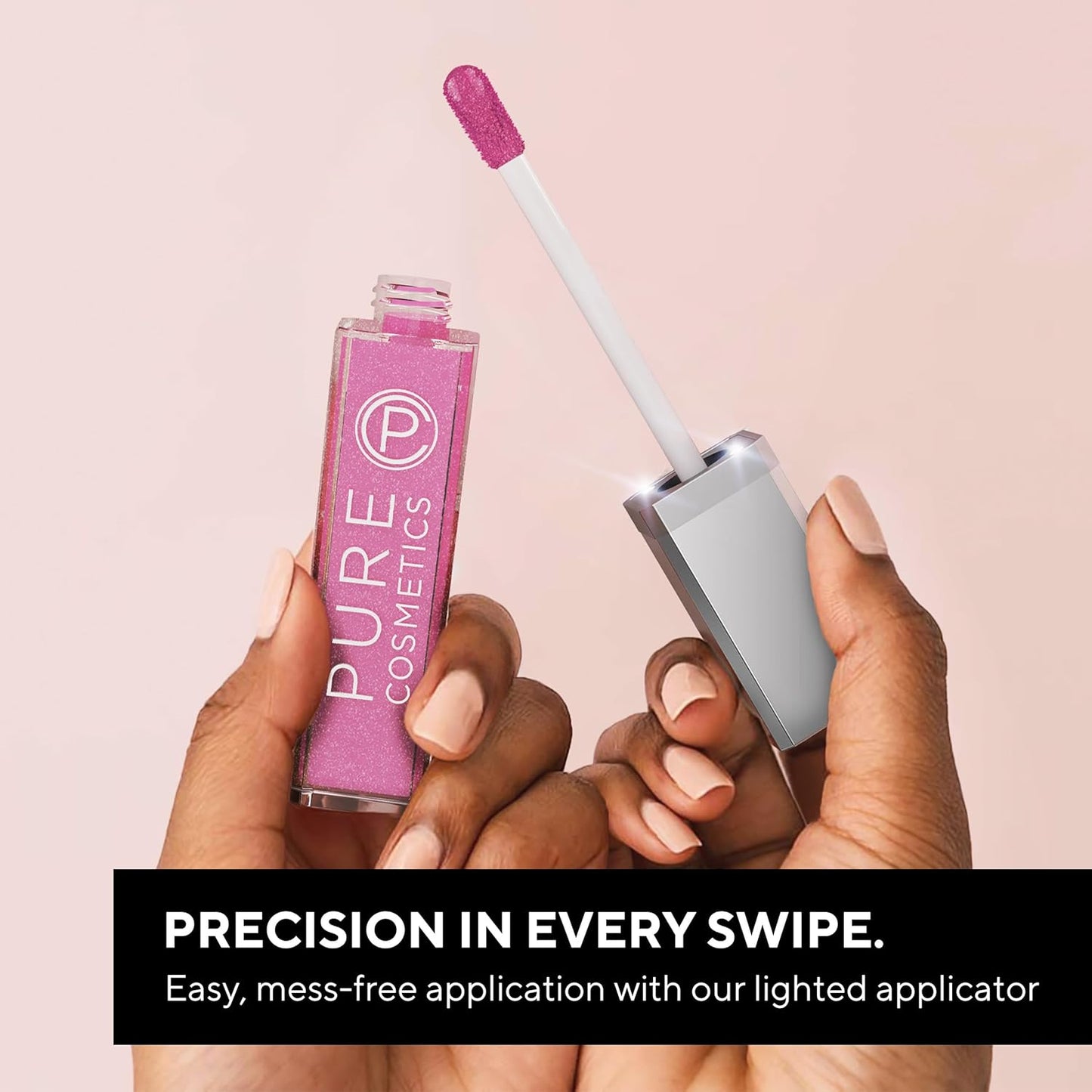 Pure Cosmetics Pure Illumination Lip Gloss - LED-lit Applicator w/Side Mirror - Non-Sticky, Moisturizing & Hydrating Lip Glosses - Soothes & Protects Dry Chapped Lips (On Pointe)