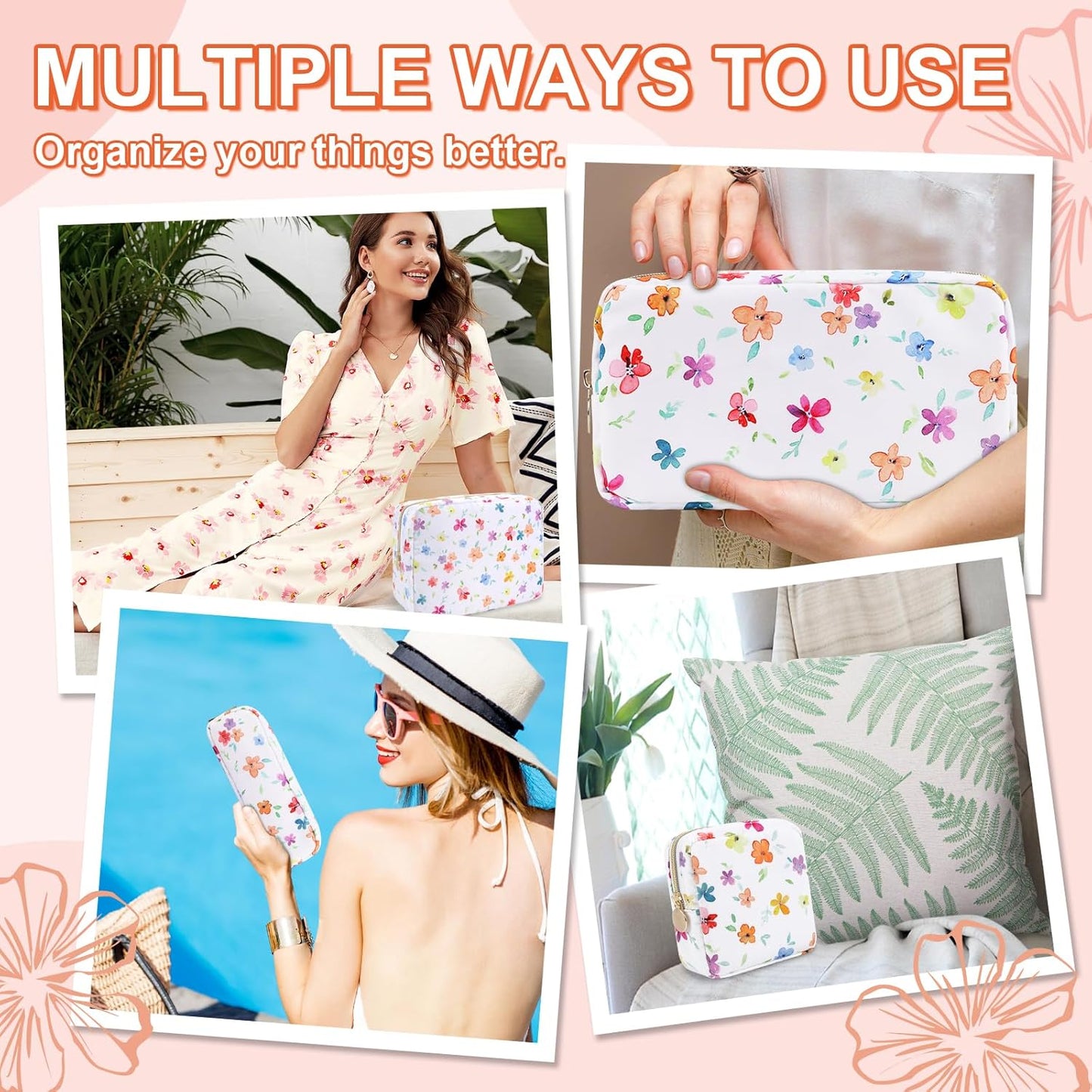 Waterproof Mini Floral Makeup Bag Pouch for Purse,Nylon Flower Cosmetic Travel Bag Small Preppy Toiletry Organizers for Women Girl,Cute Zipper Pouch Coin Purse for Work(Mini Colorful-Flowers)