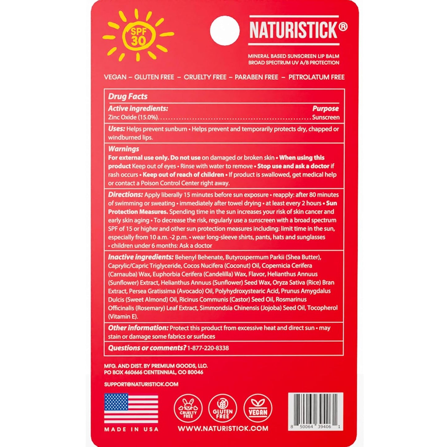 Naturistick SPF 30 Vegan Lip Balm โ Mineral Sunscreen with Zinc Oxide | Broad Spectrum UVA/UVB Protection | 100% Natural, Coral-Friendly Formula | Oxybenzone Free | 5-Pack Cherry | Made in USA