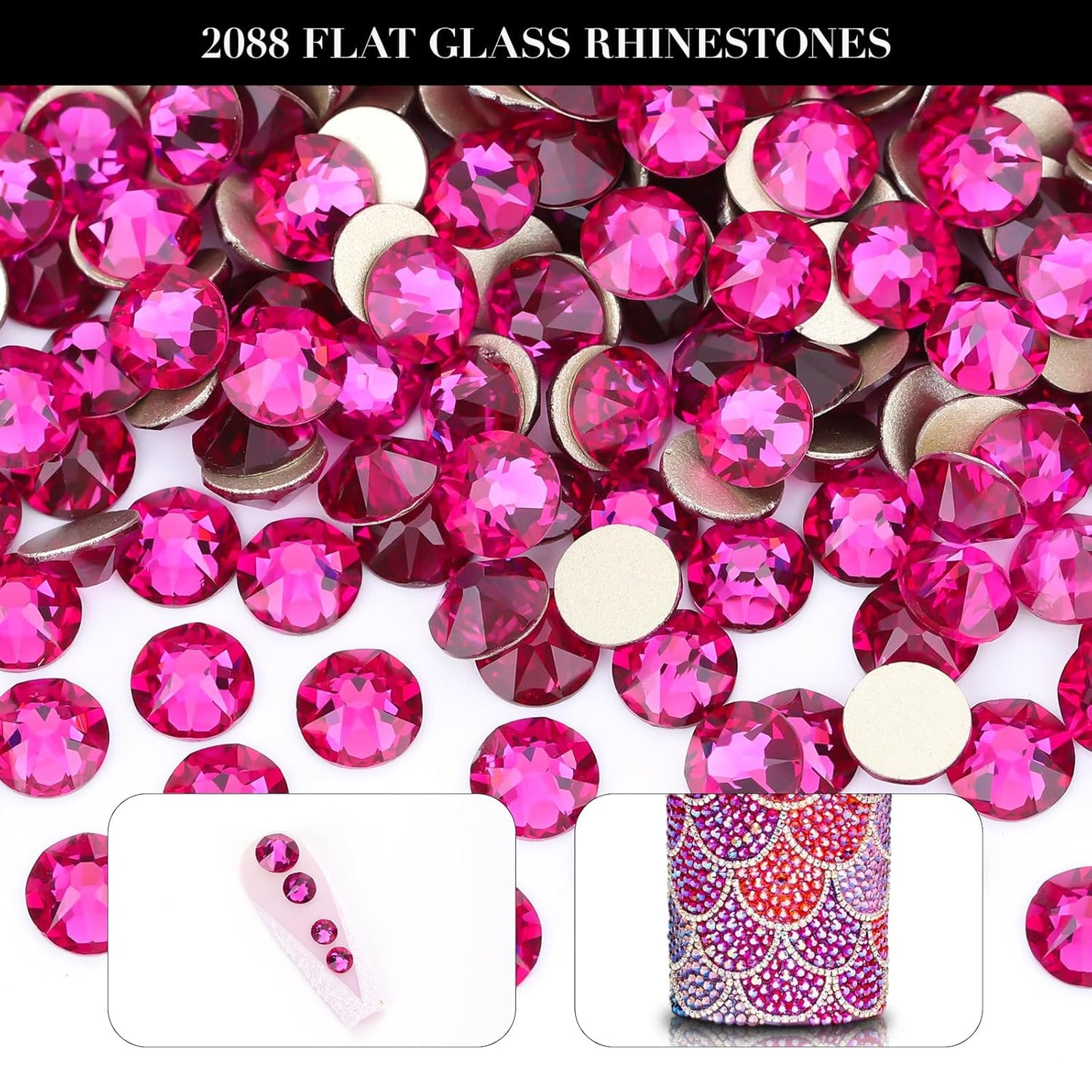 Novani Fuchsia Rhinestones 1440pcs Flat Back Round Rhinestone Style 2088 Sparkly Crystal Gemstones for Nail Art and Crafting SS16,3.8-4.0mm