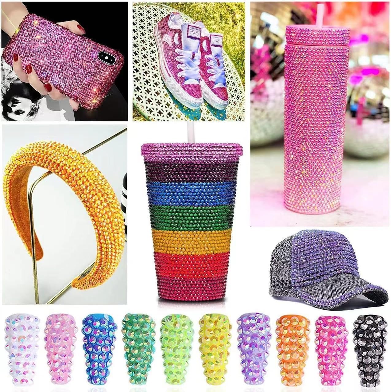 Gold and Brown Rhinestones with Glue(S8-S30) for Bedazzling, 2mm-6mm Non-Hotfix Flatback Nail Gems Beads with B7000, Resin Nail GemsStones Diamond Kit for Bedazzle Crafting, Nails DIY Art Decoration