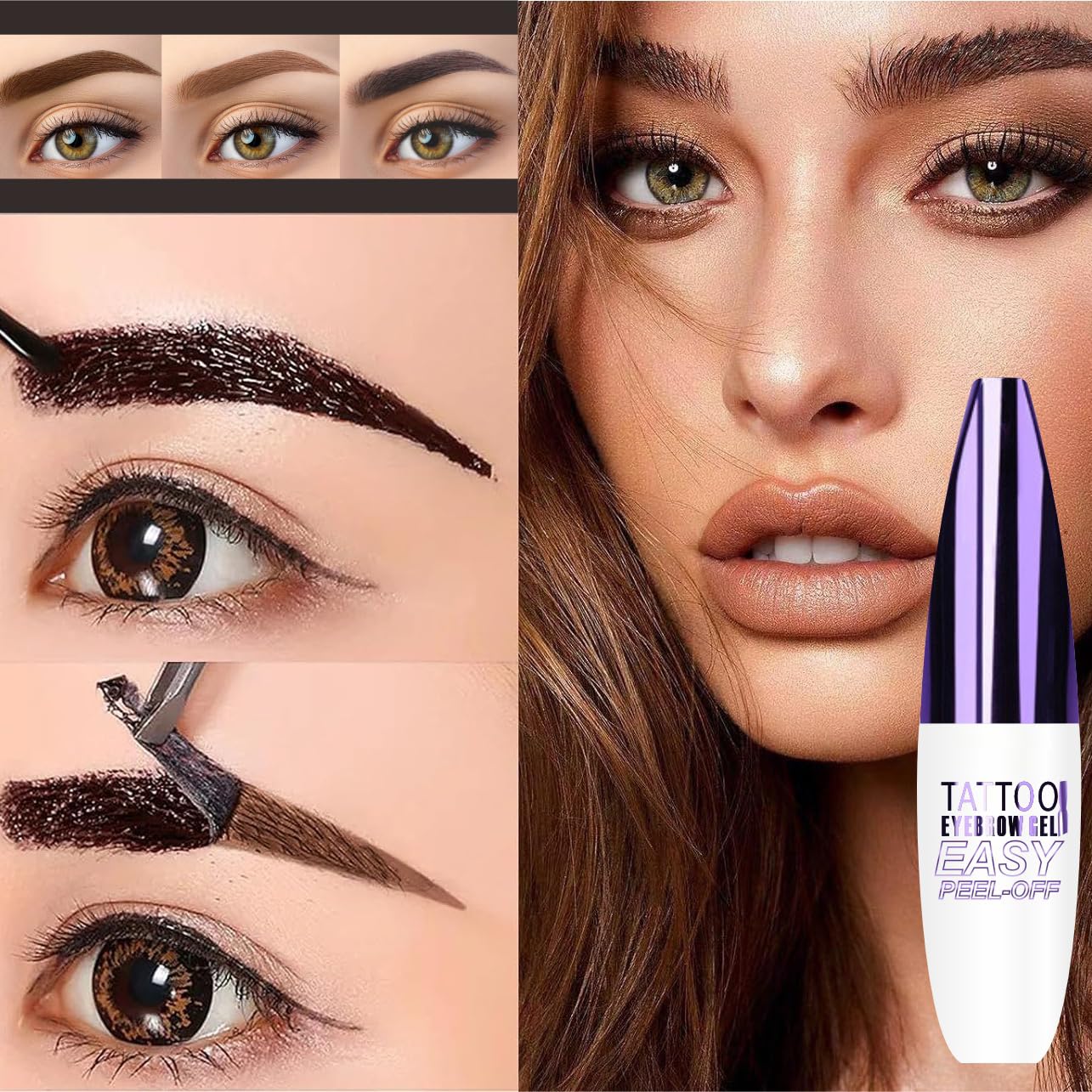 2Pcs Black Peel Off Brow Tint Gel - Waterproof & Sweatproof Tattoo Effect, Transfer-Resistant Multi-Day Wear, All Skin Types Mother’s Day Gift Set