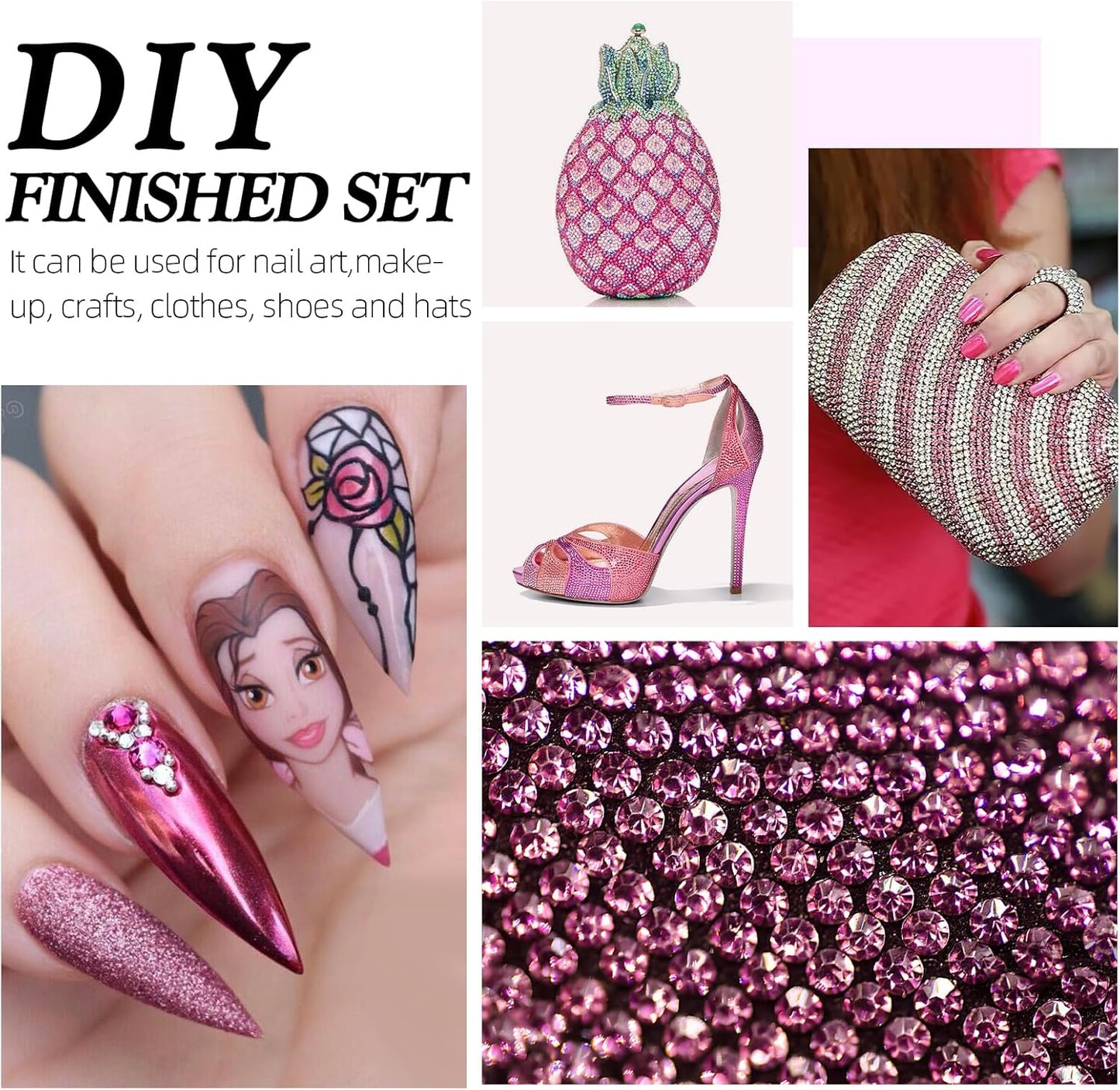 Rose Flatback Rhinestones, Glass Rhinestones for Nail Art and Craft, Glue Fix, Loose Crystal Gemstones(Rose, SS10, 2880pcs, 2.7-2.8mm)