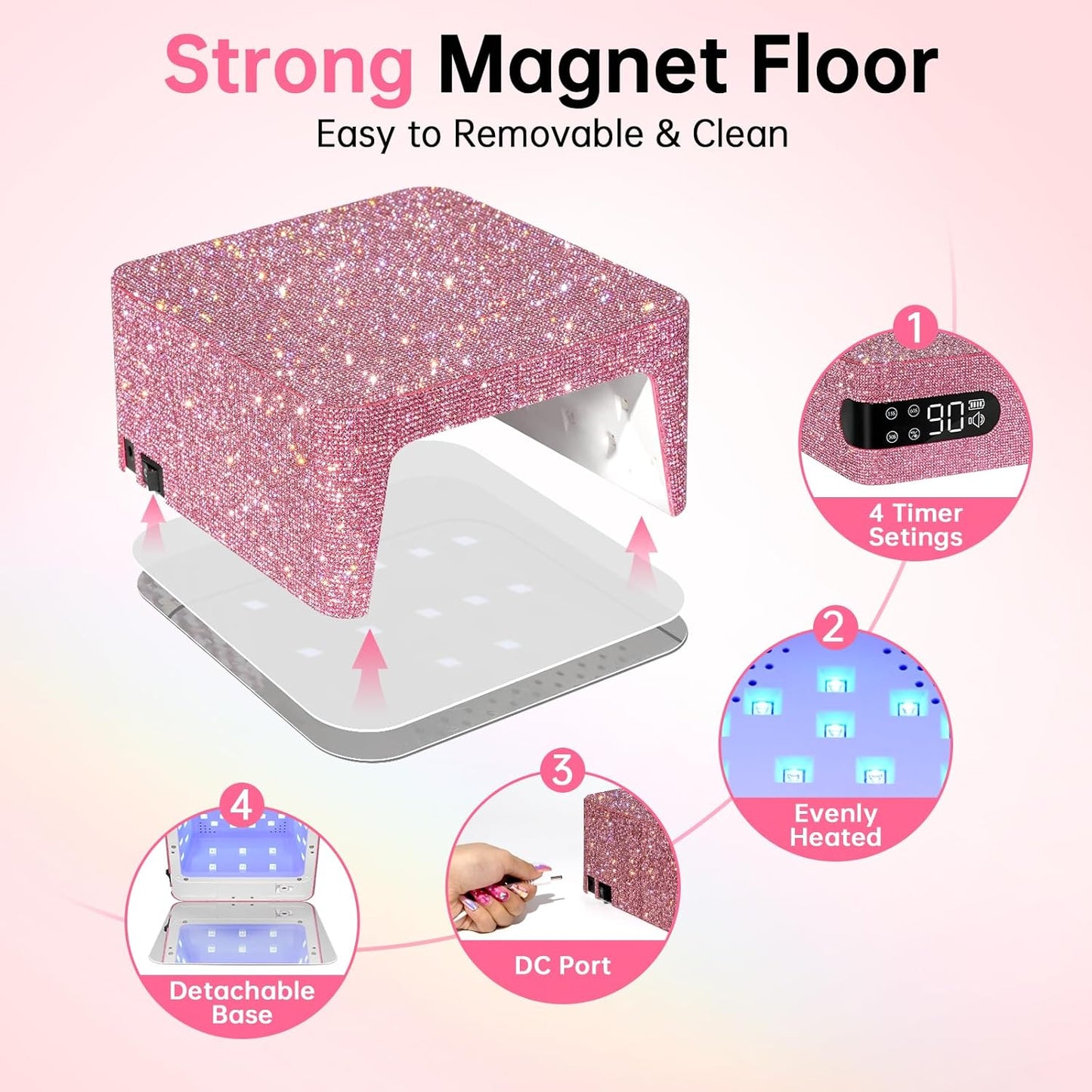 Cordless UV Nail Lamp for Gel Polish 96W,Rechargeable LED Nail Light Professional Nail Dryer with 4 Timer Setting,Touch Control & Auto Sensor,Fast Curing lamp for Salon & Home