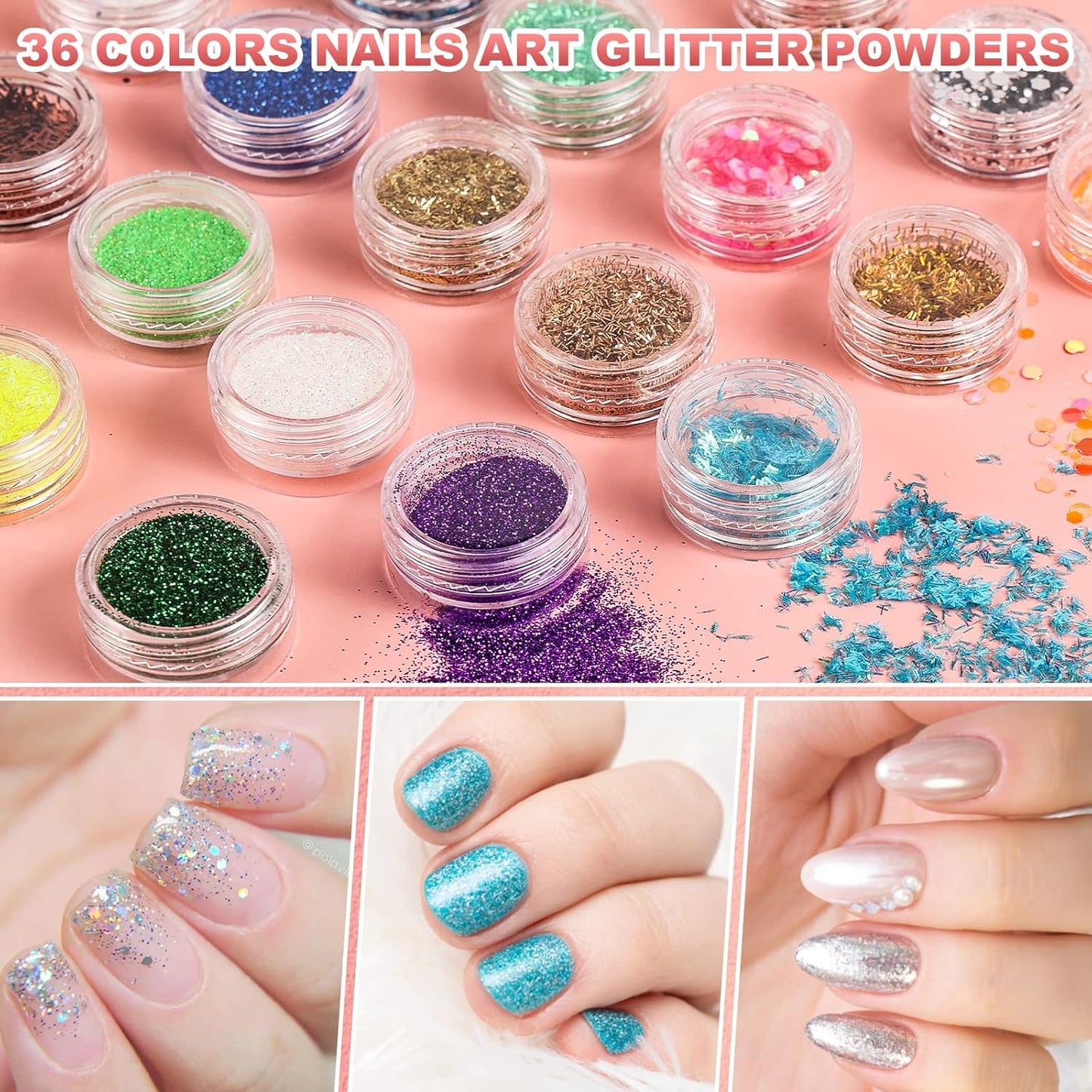 BLIFF Nail Kit Set Professional Acrylic with Everything, with Gel Nail Polish Kit Acrylic Liquid Monome with UV Light 36 Color Glitter Powder Nails Decoration Tools Home Salon