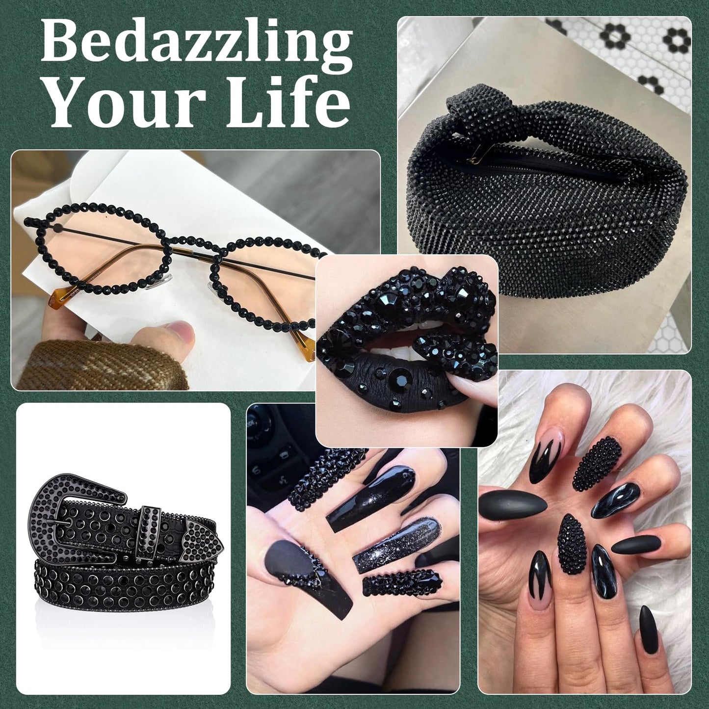 Resin Rhinestones for Crafting with B7000 Jewelry Glue, 2 Boxes Black Flatback Crystals with 3Pcs 10ml Glue for Bedazzling Crafts DIY Nail Art Makeup๏ผNon Hotfix Gems for Clothing Shoes