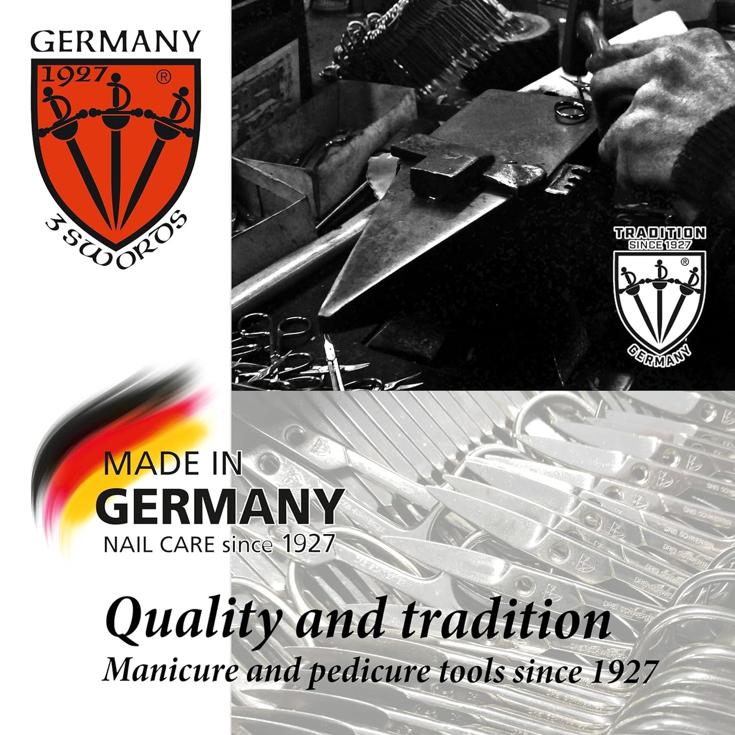 3 Swords Germany - brand quality STAINLESS STEEL INOX CURVED CUTICLE SCISSORS (1 PIECE) with case for manicure pedicure - nail care by 3 Swords - Made in Germany