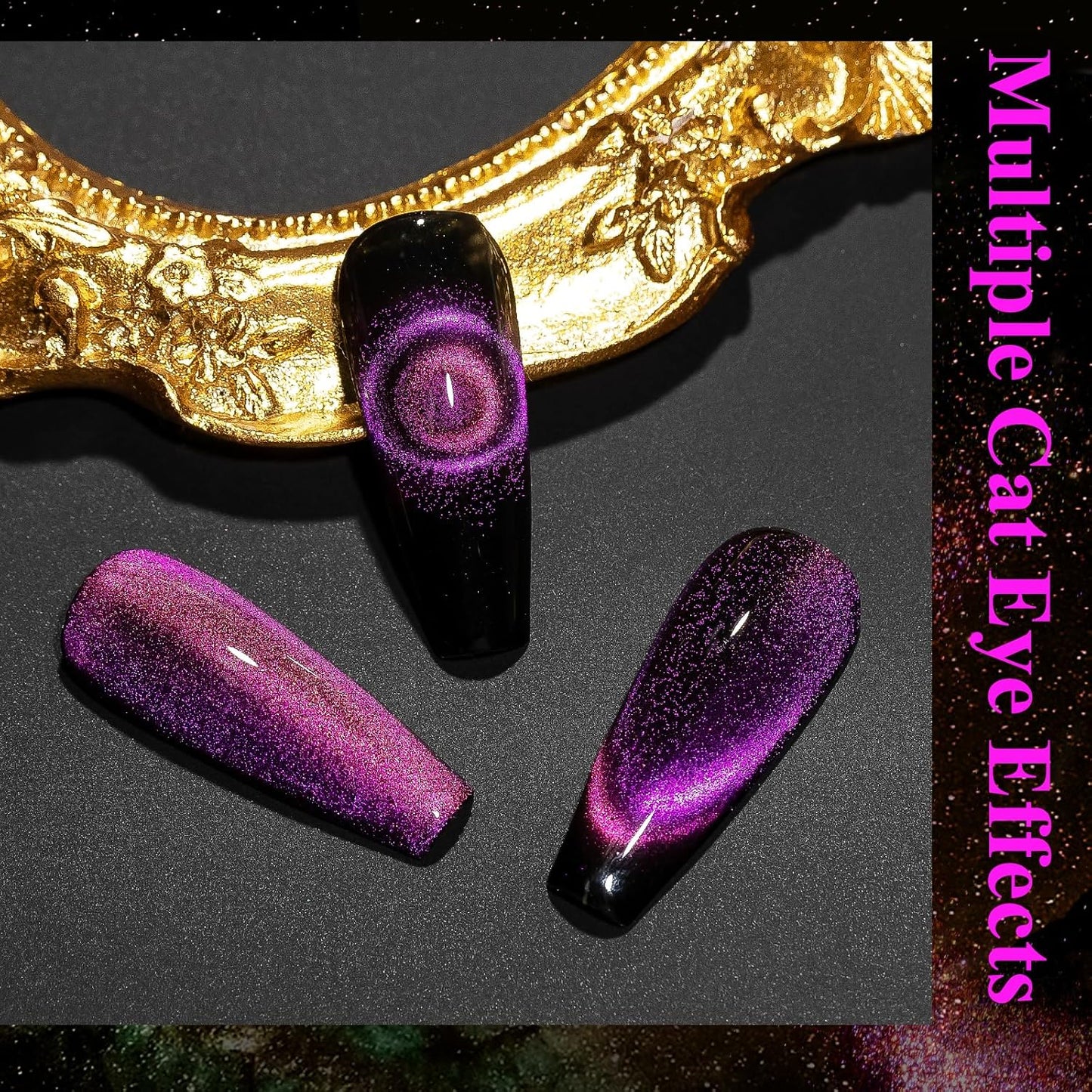 MIZHSE 9D Cat Eye Gel Nail Polish, Rose Red Magnetic Gel Polish with Magnet Stick, Magic Shimmer Galaxy Effect Holographic Glitter Silky Cat Eye Nail Polish Soak Off Nail Art Salon Manicure at Home
