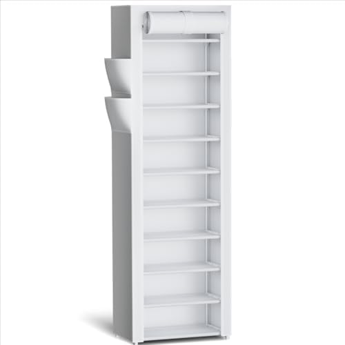Kitsure 10-Tier Shoe Rack with Cover, Vertical Shelf, 17.5" Wide by Kitsure